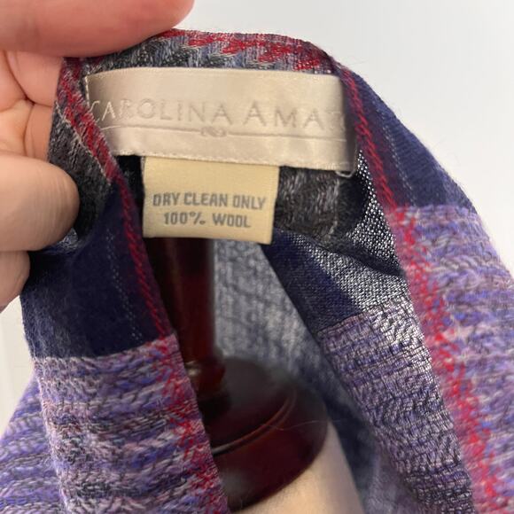 Carolina Amato Women's Fringe Scarf 100% Wool Gray Purple Rectangle 28.5"x75" - Picture 3 of 5